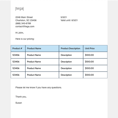 Product Price List